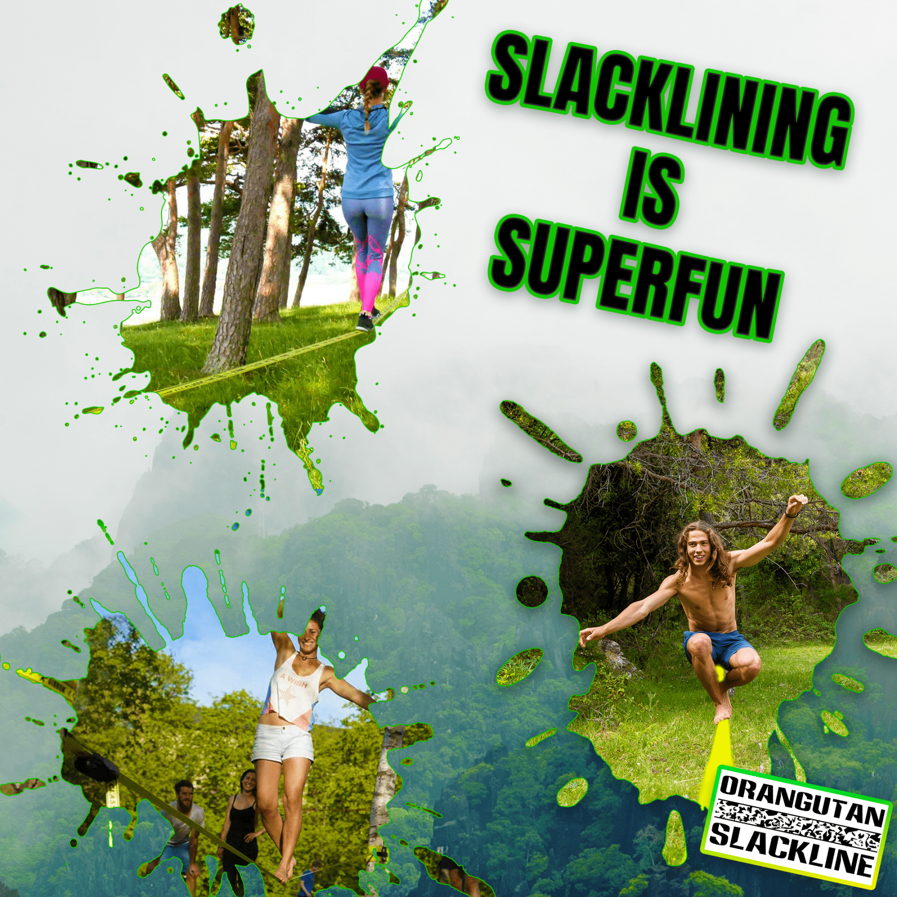 ORANGUTAN SLACKLINE 15M s ohranou stromů a reep šňůrou