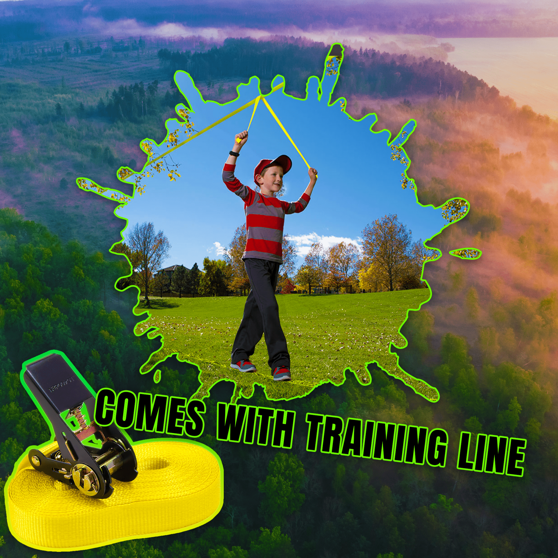 ORANGUTAN SLACKLINE 15M s ohranou stromů a reep šňůrou