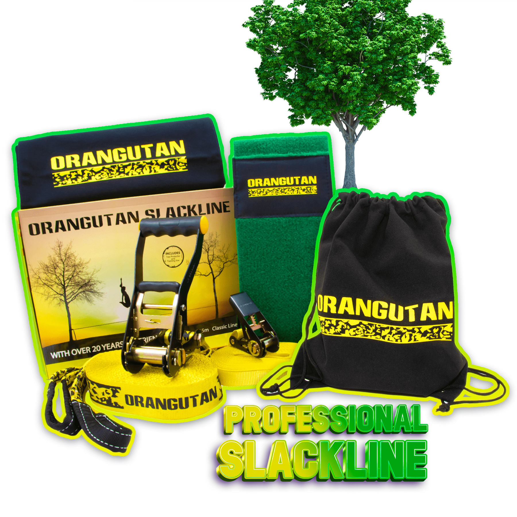 ORANGUTAN SLACKLINE 15M s ohranou stromů a reep šňůrou